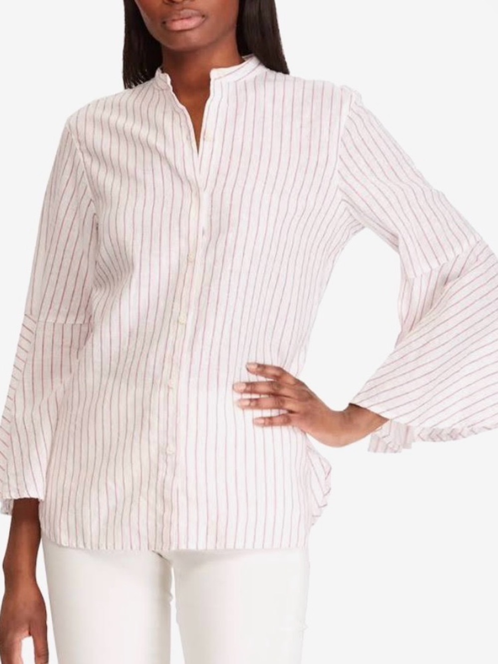 Chaps White Shirt with Black Pinstripes